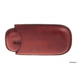 Leather sewn by hand cigar case for 2 half toscano - Red