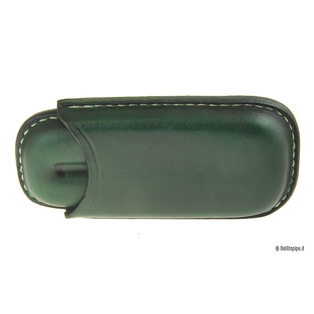 Leather sewn by hand cigar case for 2 half toscano - Green