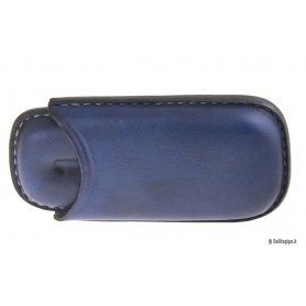 Leather sewn by hand cigar case for 2 half toscano - Blue