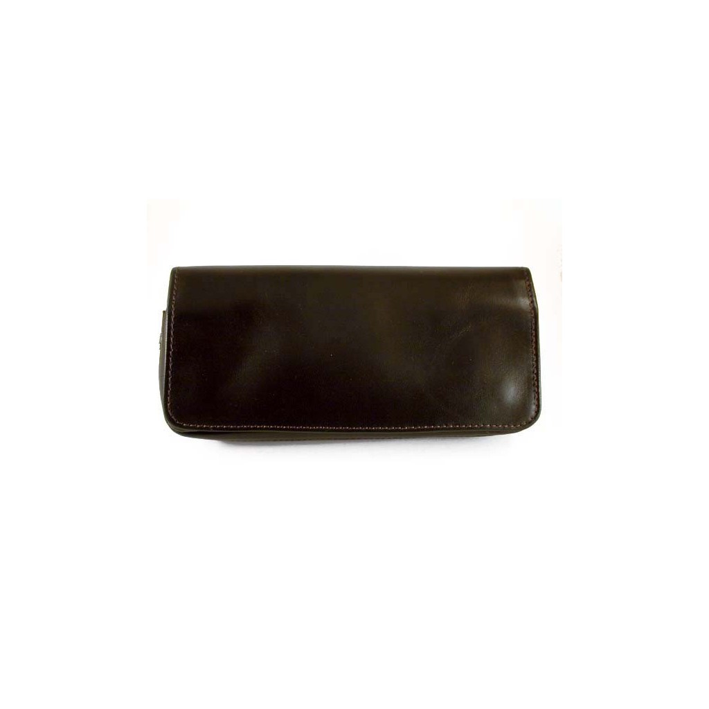 Arcadia leather pouch for 2 pipes, tobacco and accessories - Dark brown