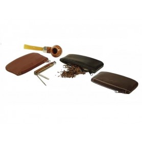 Leather tobacco pouch with zip