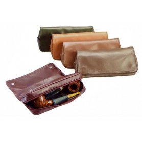 Leather pouch “2 buttons big“ for 2 pipes, tobacco and accessories