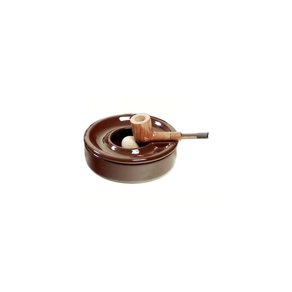 Posacenere battipipa in ceramica marrone con coperchio