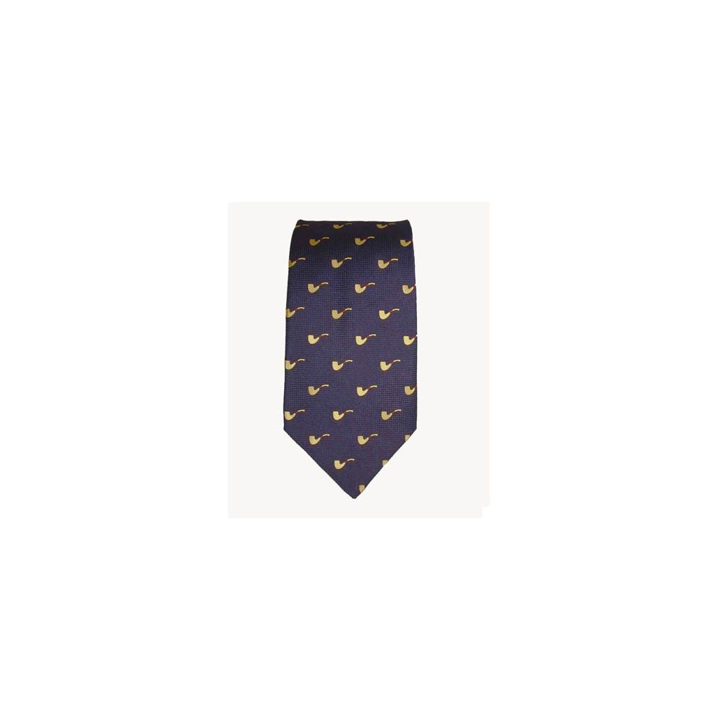 Cravate Castello en soie 100% - Bleu avec pipe jaune