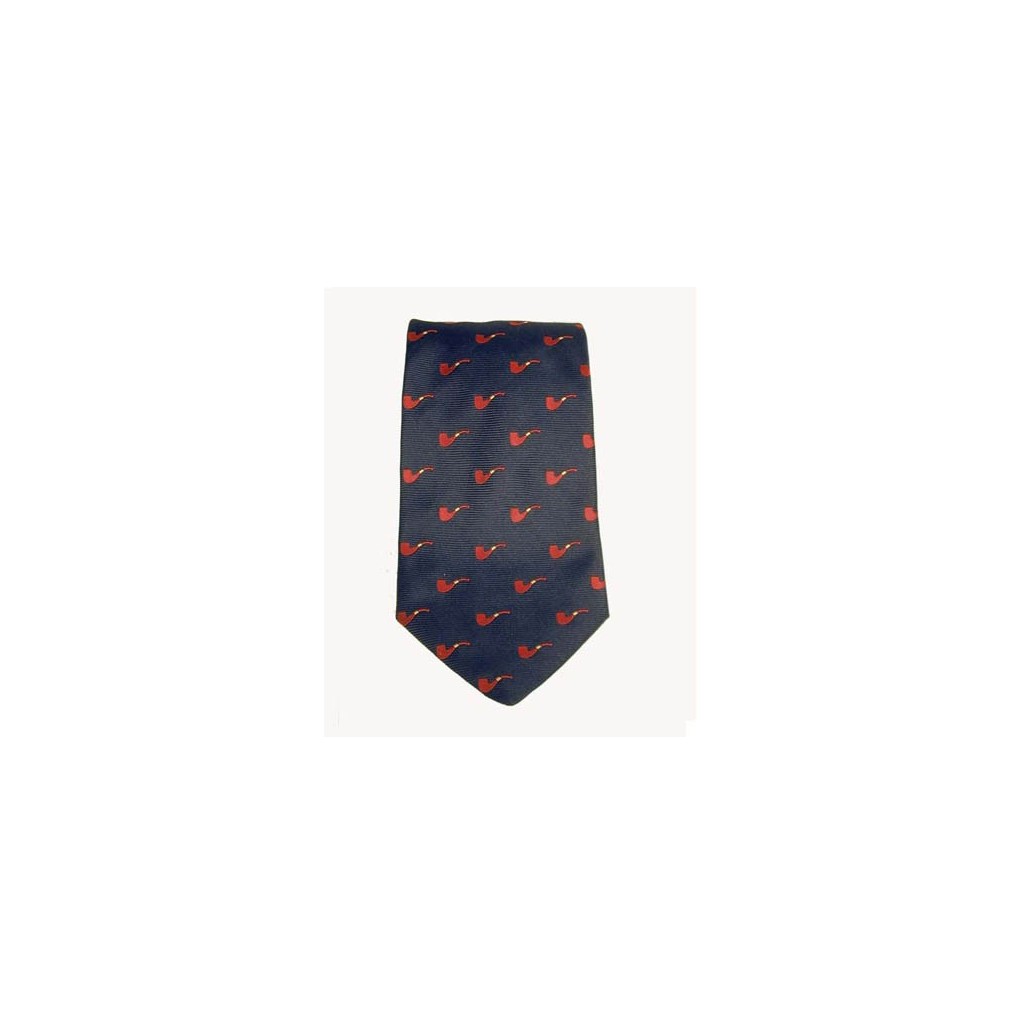 Cravate Castello en soie 100% - Bleu avec pipe rouges
