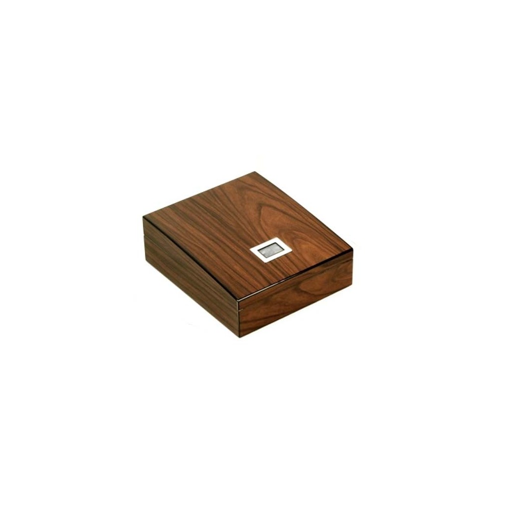 Shaped humidor in walnut polished with tray and digital higro