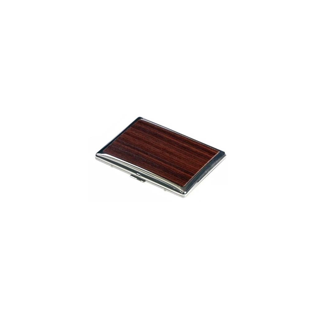 Flat rounded cigarette case silver plate - wood