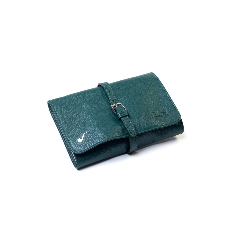 Leather pouch for 4 pipes and accessories - Green