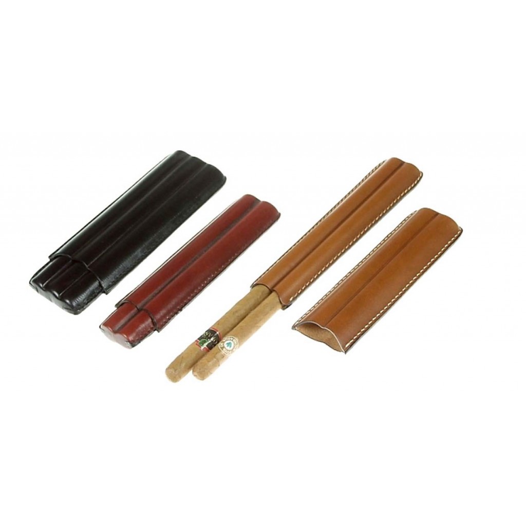 Leather cigar case for 2-3 Long Panatela cigars