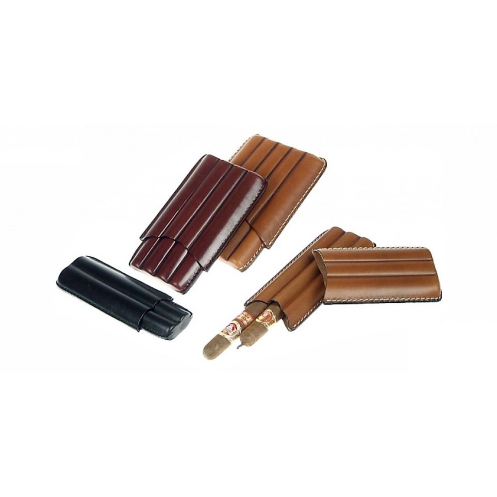 Leather cigar case for 2-3-4 Petit Corona cigars