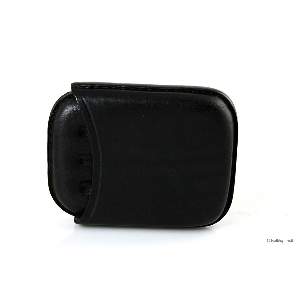 Leather sewn by hand cigar case for 4 half toscano - Black
