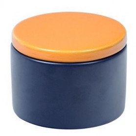 Vaso porta tabacco cilindrico in ceramica - Blu/Giallo
