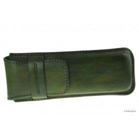 Leather sewn by hand cigar case for 3 Stortignaccolo - Green