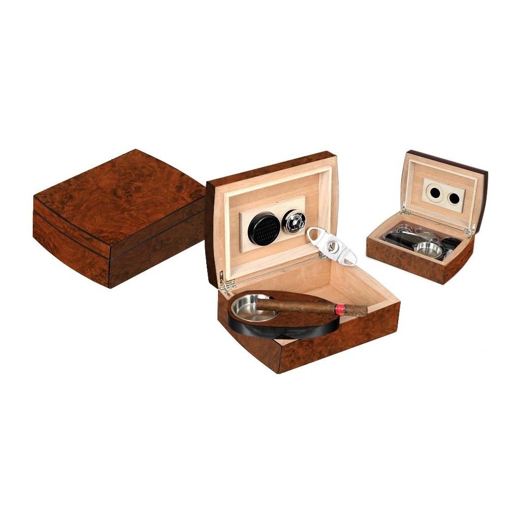 Gilf Set - Humidor "Round" for 40 cigars - Vavona Briar - Ashtray-Cigar Cutter