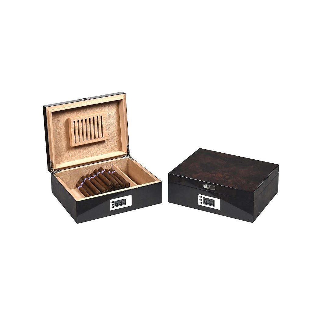 Caves pour 60 cigares en noix avec avec hygromètre digital - Boveda