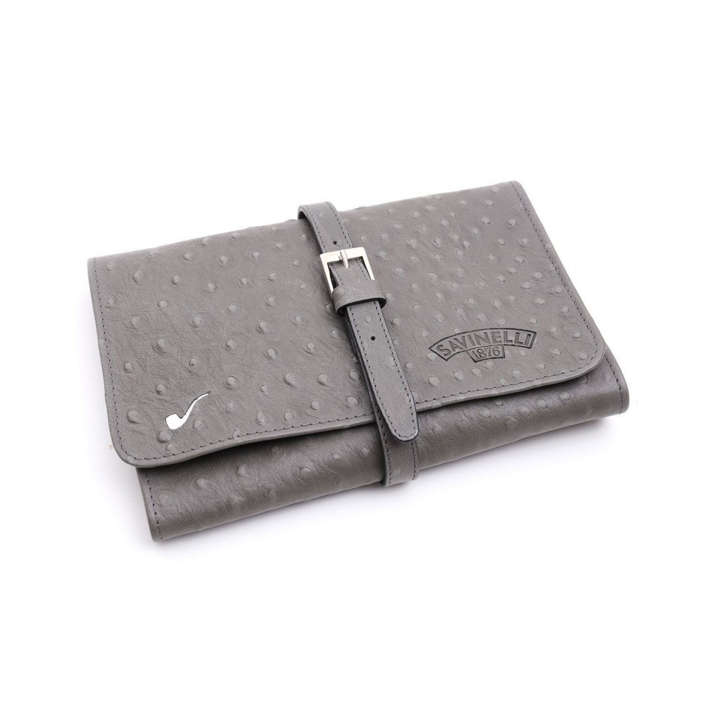 Leather pouch for 4 pipes and accessories - Grey