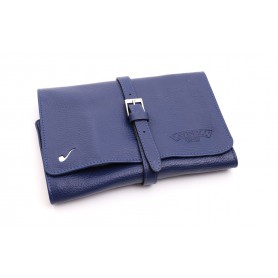 Leather pouch for 4 pipes and accessories - Blue